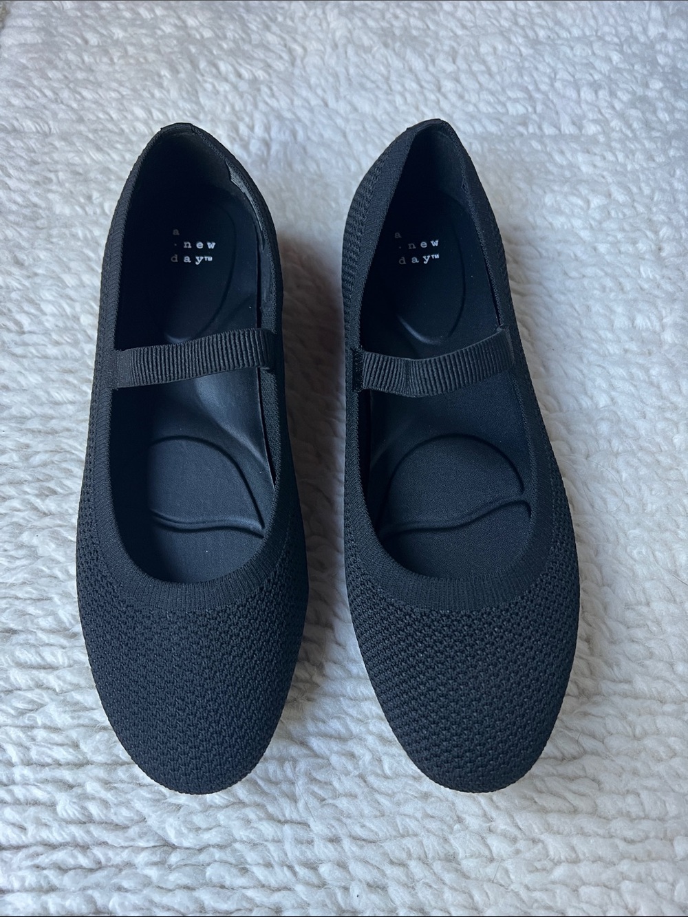a new day NWOT Black Knit Mary Jane Flats with Stretch Strap
